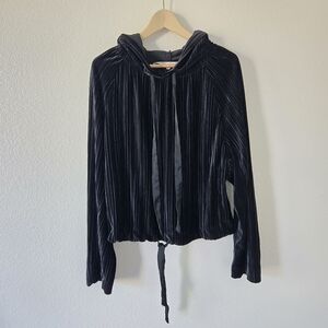 RACHEL‎ ROY Velvet Velour Pleated Hoodie Pullovet Black Top size Medium
